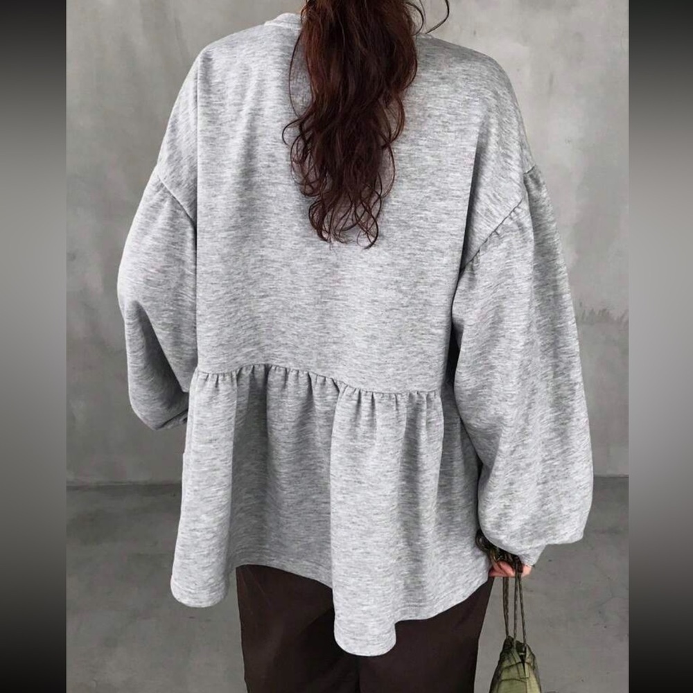 Gray Peplum Sweatshirt - Picture 2 of 6